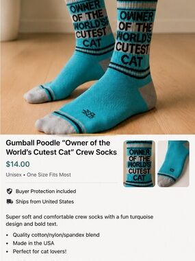 Turquoise "Owner of the World's Cutest Cat" Crew Socks